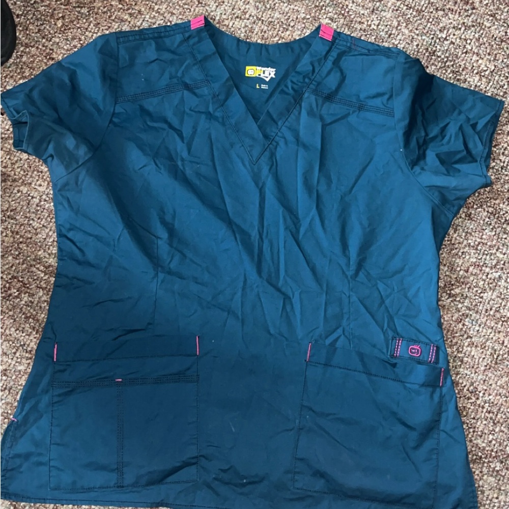 Teal Scrub Top with Pink Details